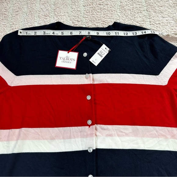 NWT Talbots Striped Cardigan Red Pink Navy White Cotton Blend Office Classic LRG - Picture 5 of 9